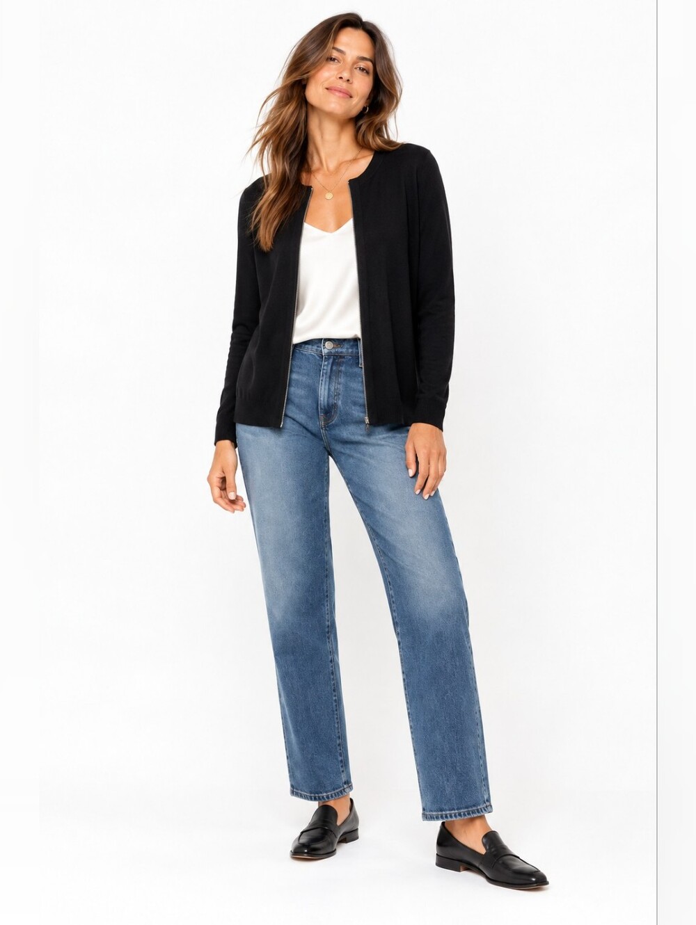 Eileen Fisher Black Viscose Blend Full Zip Cardigan Jacket Size Large
